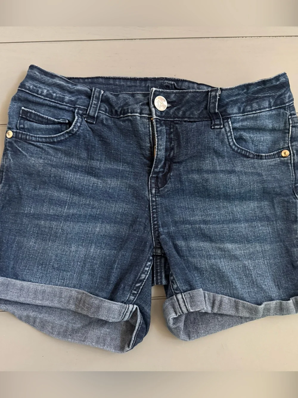 Justice Girls Dark Blue Denim Roll-Cuff Shorts size 14